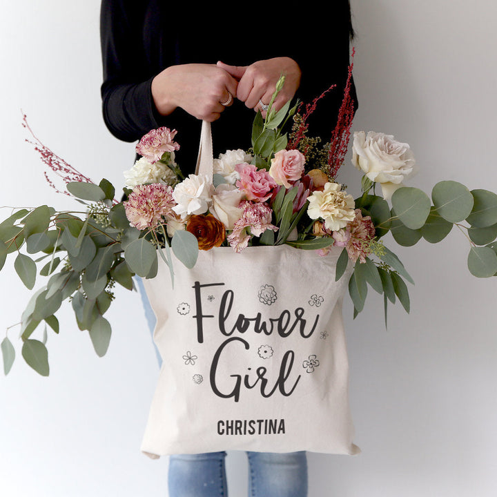 Flower Girl Personalized Wedding Cotton Canvas Tote Bag by The Cotton & Canvas Co.