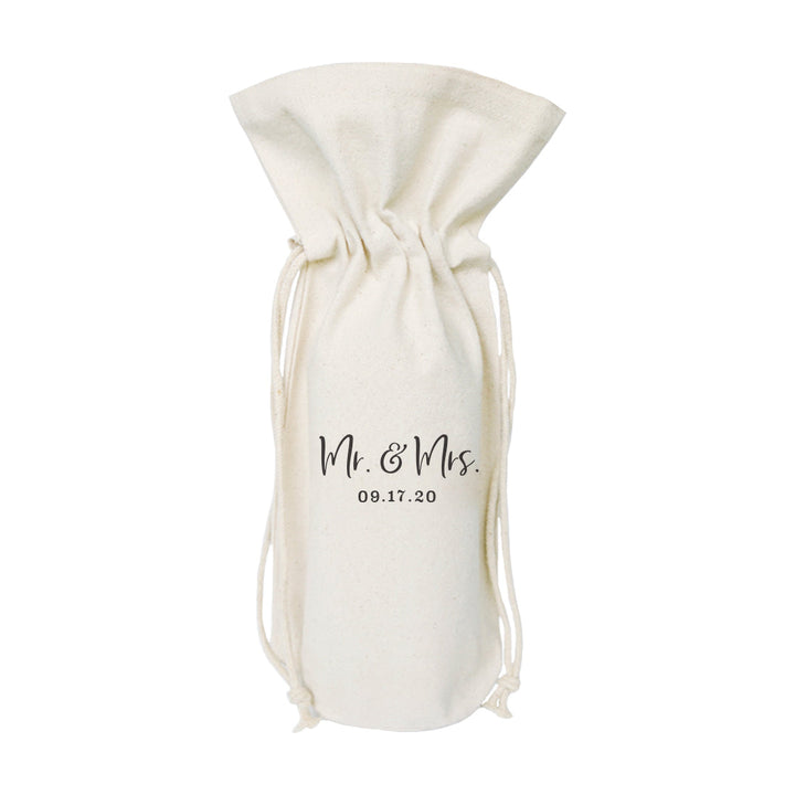 Mr. & Mrs. with Date Cotton Canvas Wine Bag by The Cotton & Canvas Co.