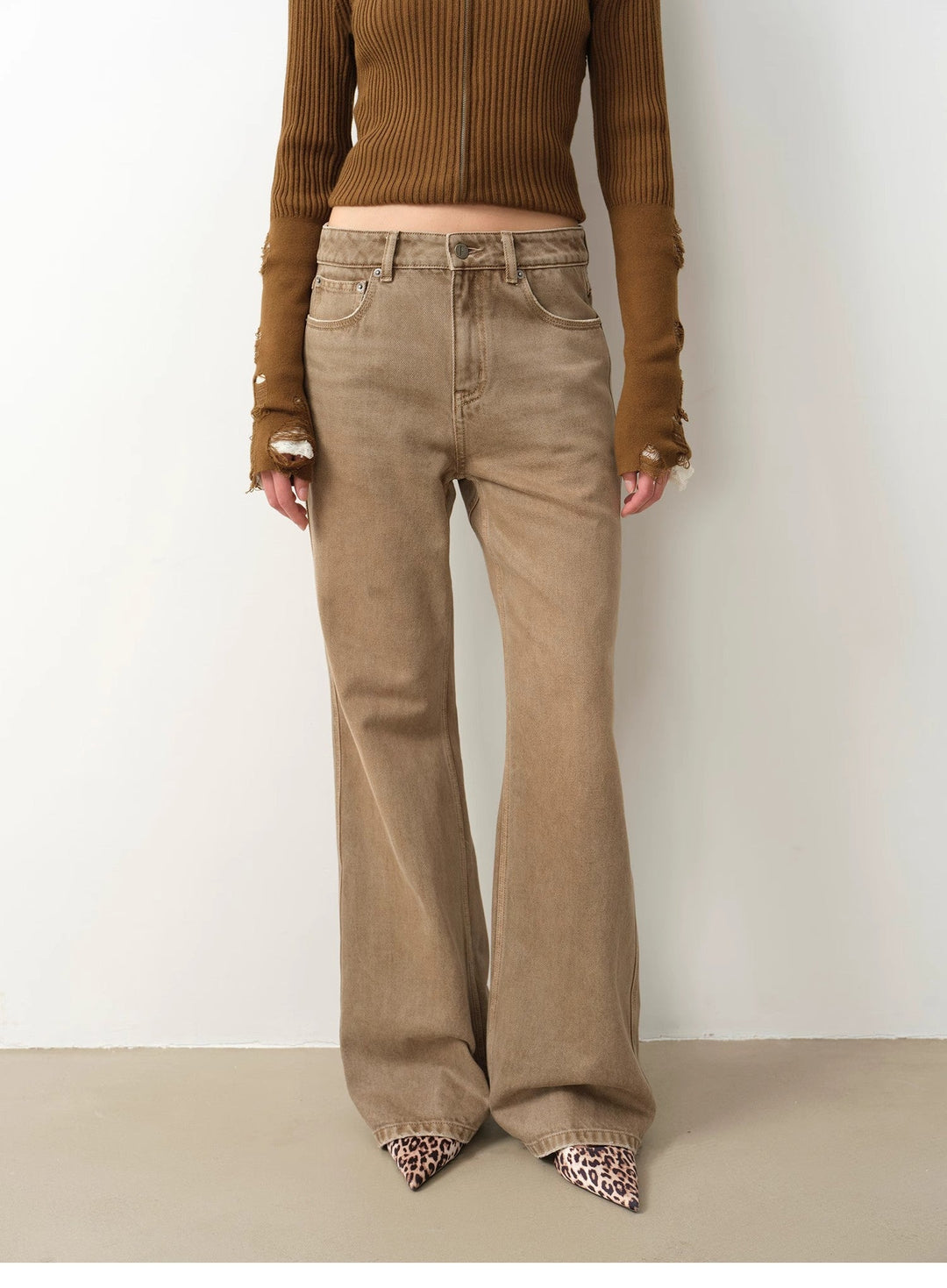 "Pure Flared" Japanese imported fabric Vintage retro washed loose flared jeans for women by Firelady Fur