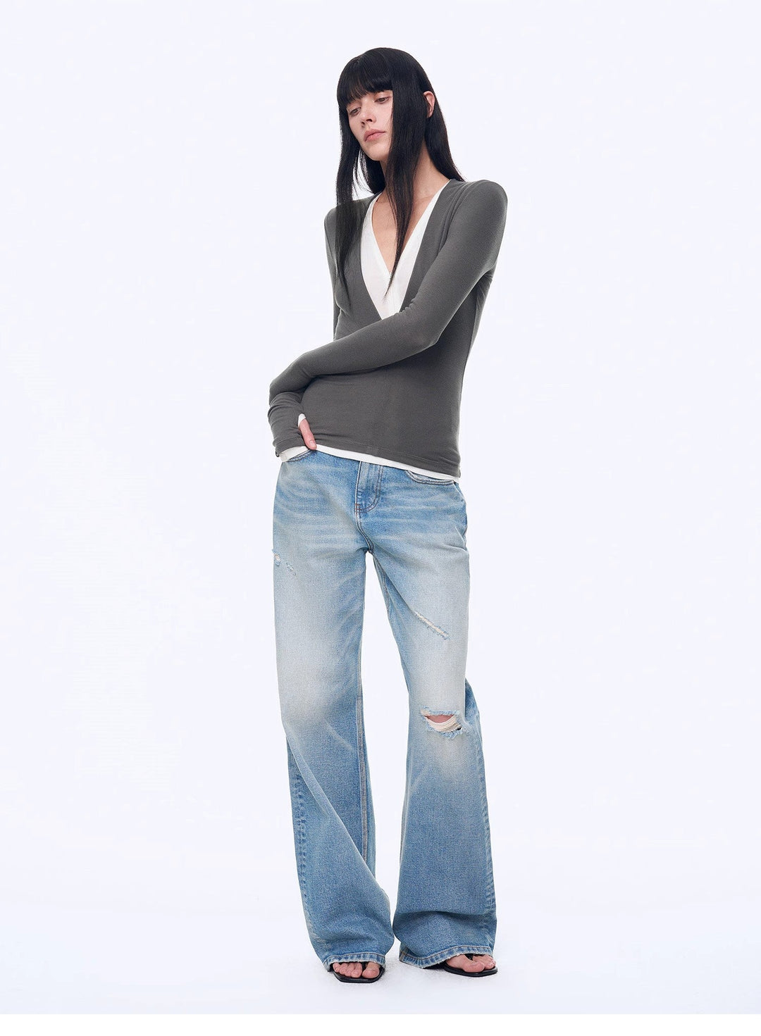 "West City Rhythm" Handmade Whisker Washed Flared Jeans Spring by Firelady Fur