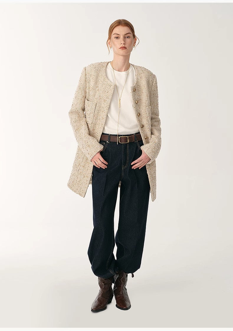 Heavy wool tweed high-end exquisite round neck patch pocket slim Chanel jacket for women by Firelady Fur