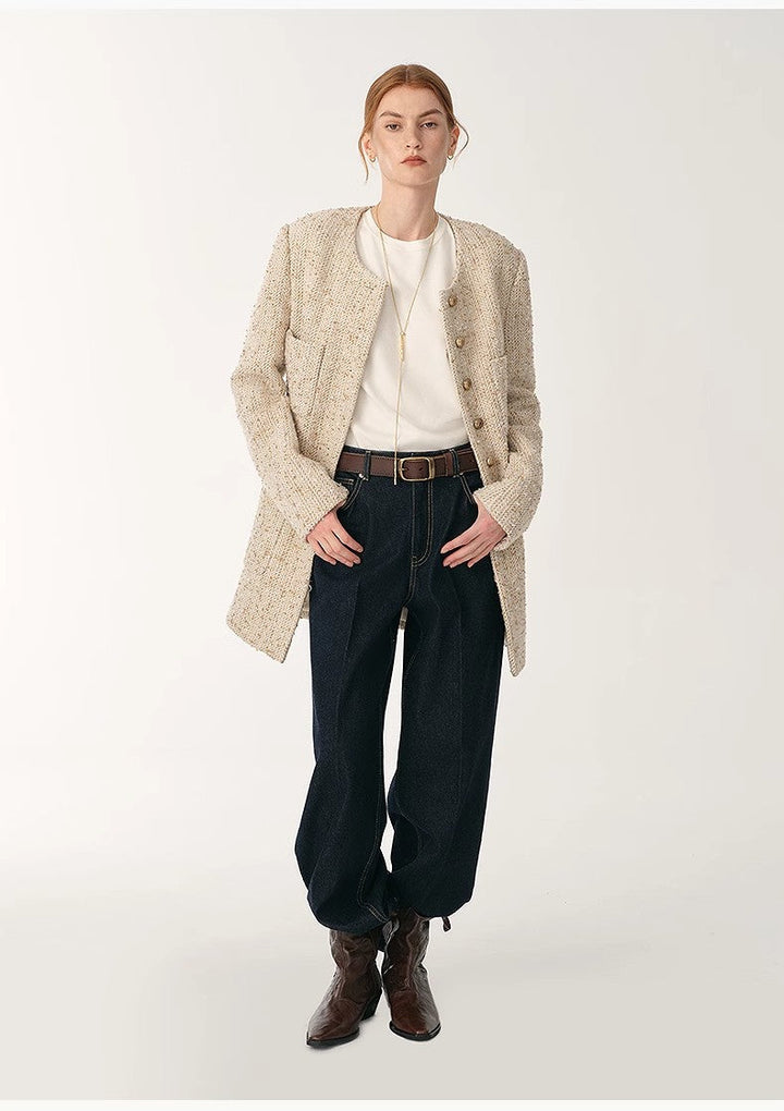 Heavy wool tweed high-end exquisite round neck patch pocket slim Chanel jacket for women by Firelady Fur