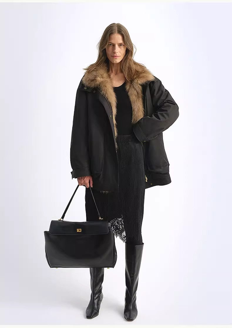 Fireladyfur Women's Water-Repellent Goose Down Parka with Removable Fox Fur Collar by Firelady Fur