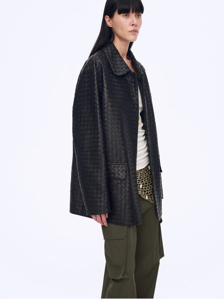 New Zealand imported lambskin perforated woven leather jacket spring"Rembrandt Night" by Firelady Fur