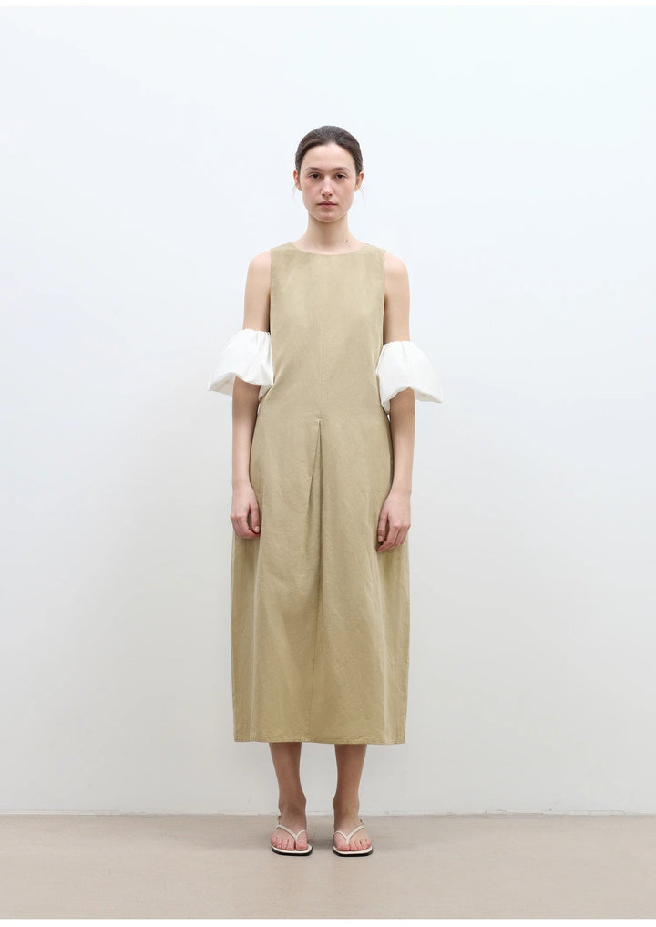 "Deyanuo" hemp three-dimensional hourglass sleeveless round neck loose slim dress for women by Firelady Fur