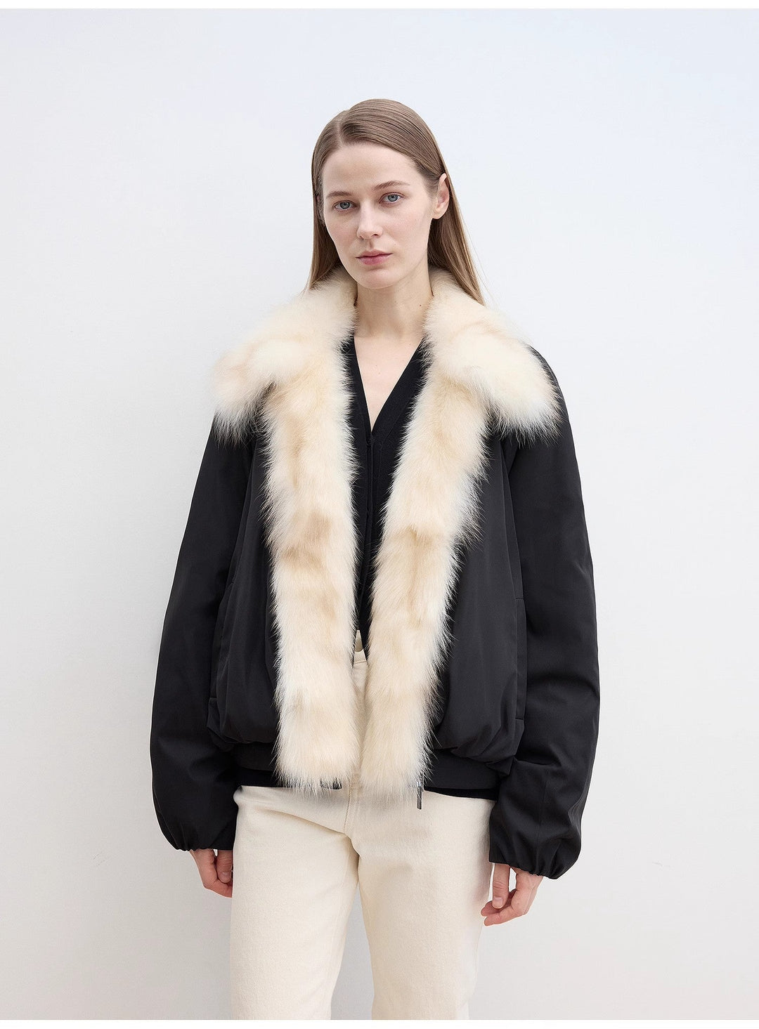 Fireladyfur Women's Detachable Contrasting Fox Fur Collar Down Jacket"Day and Night Rider" by Firelady Fur