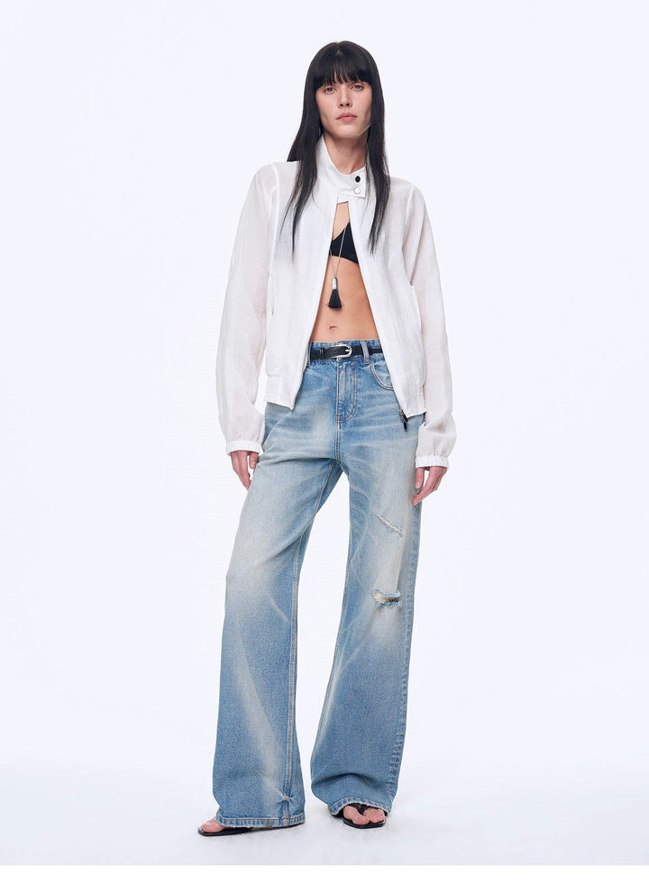 "West City Rhythm" Handmade Whisker Washed Flared Jeans Spring by Firelady Fur