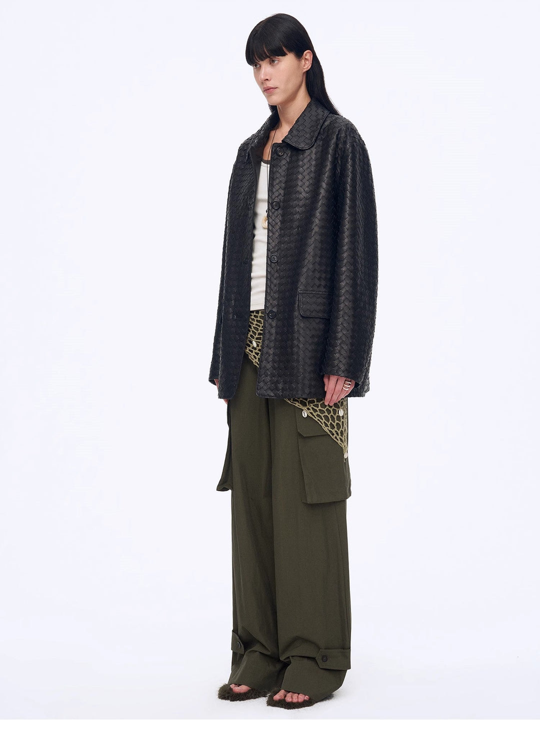 New Zealand imported lambskin perforated woven leather jacket spring"Rembrandt Night" by Firelady Fur