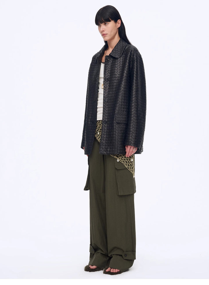 New Zealand imported lambskin perforated woven leather jacket spring"Rembrandt Night" by Firelady Fur