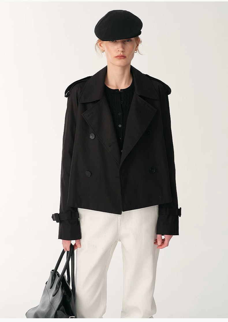 "Night Messenger" anti-wrinkle waterproof large lapel short straight box windbreaker for women by Firelady Fur