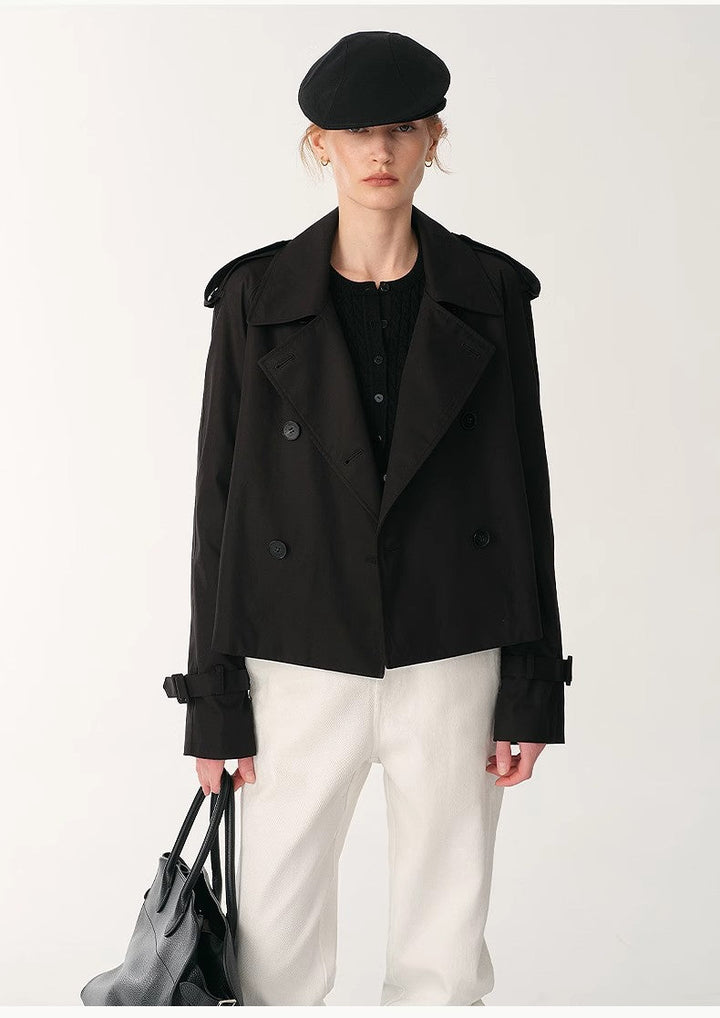 "Night Messenger" anti-wrinkle waterproof large lapel short straight box windbreaker for women by Firelady Fur