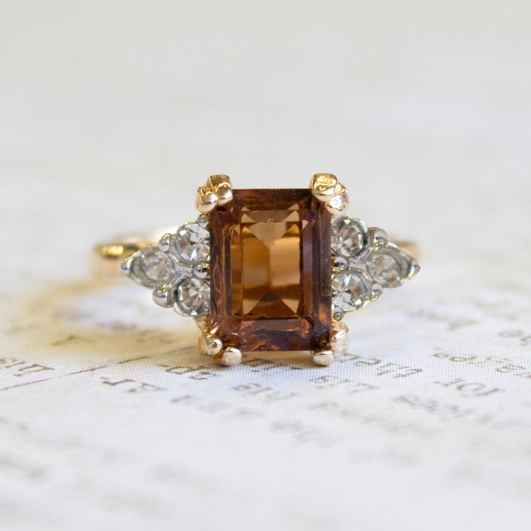 Vintage Ring Clear Austrian Crystals 18k Yellow Gold Electroplated Womens Birthstone Made in USA by PVD Vintage Jewelry