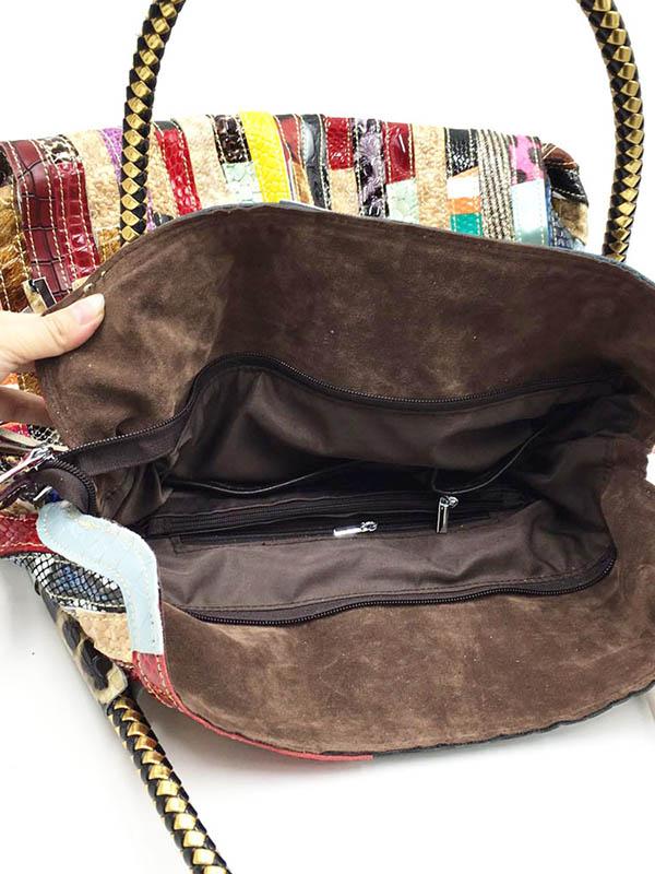 Split-joint Striped Shoulder Sling Leather Bag by migunica