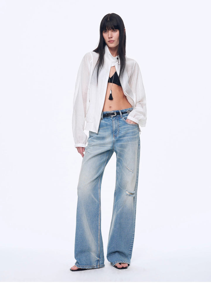 "West City Rhythm" Handmade Whisker Washed Flared Jeans Spring by Firelady Fur