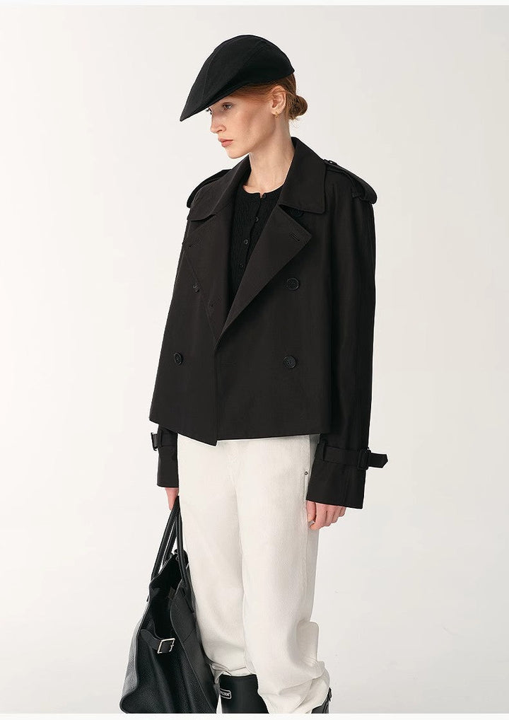 "Night Messenger" anti-wrinkle waterproof large lapel short straight box windbreaker for women by Firelady Fur