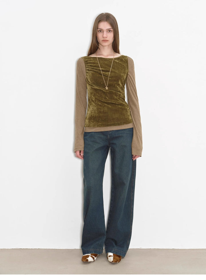 "Blue Island" heavy-duty distressed, slim and durable mid-rise curved knife cotton washed jeans by Firelady Fur