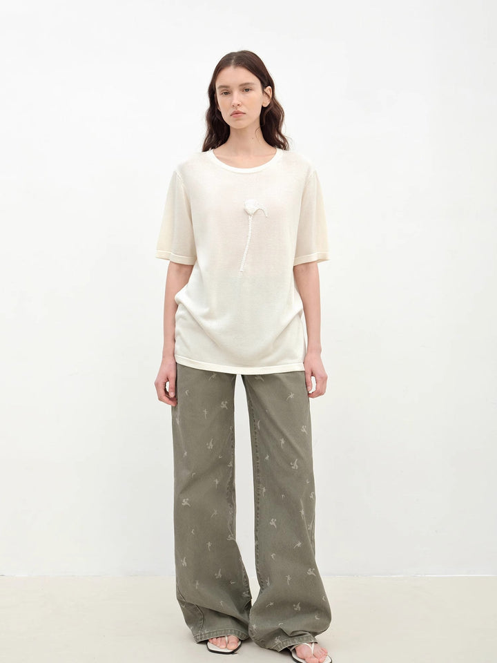 "Carol Pie" loose high-waisted wide-leg calla lily print jeans for women by Firelady Fur