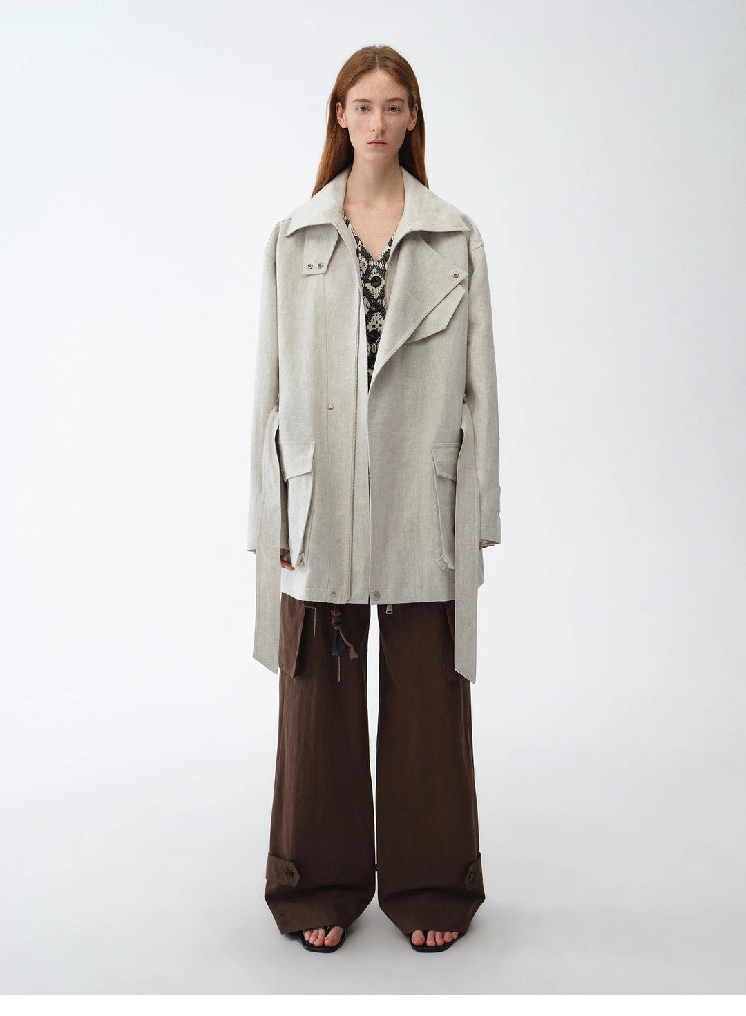 Relaxed Gold Linen Blend Lace-Up Mid-Length Trench Coat Spring"Flynn Magazine" by Firelady Fur