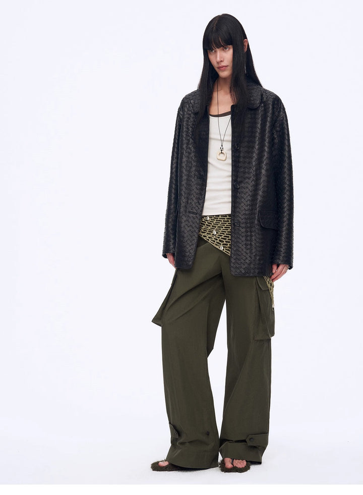 New Zealand imported lambskin perforated woven leather jacket spring"Rembrandt Night" by Firelady Fur