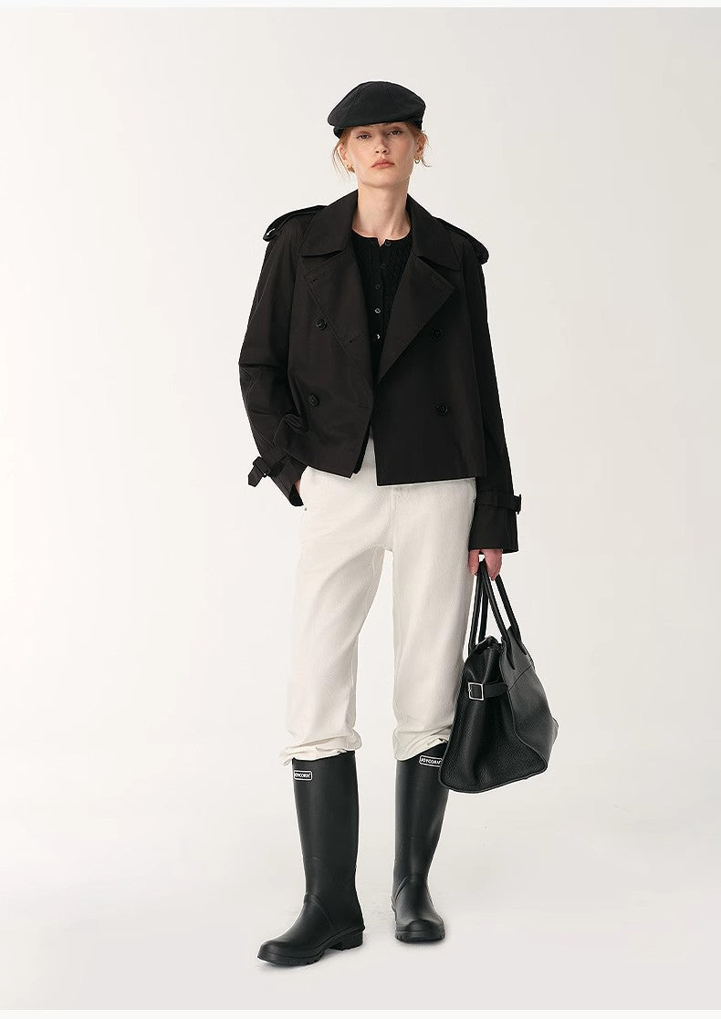 "Night Messenger" anti-wrinkle waterproof large lapel short straight box windbreaker for women by Firelady Fur