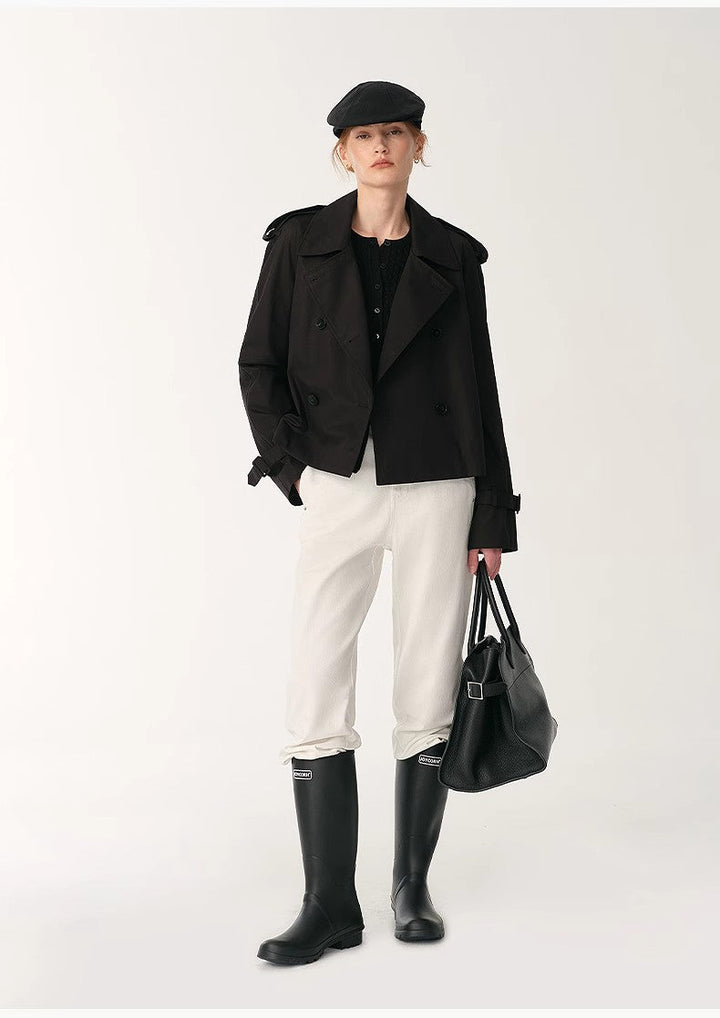 "Night Messenger" anti-wrinkle waterproof large lapel short straight box windbreaker for women by Firelady Fur