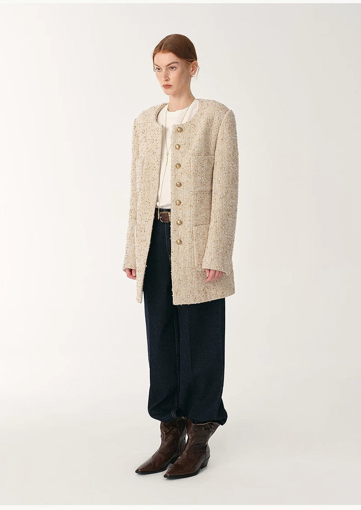 Heavy wool tweed high-end exquisite round neck patch pocket slim Chanel jacket for women by Firelady Fur