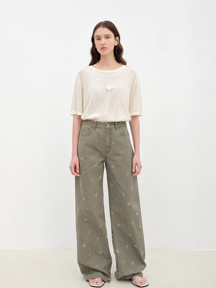 "Carol Pie" loose high-waisted wide-leg calla lily print jeans for women by Firelady Fur