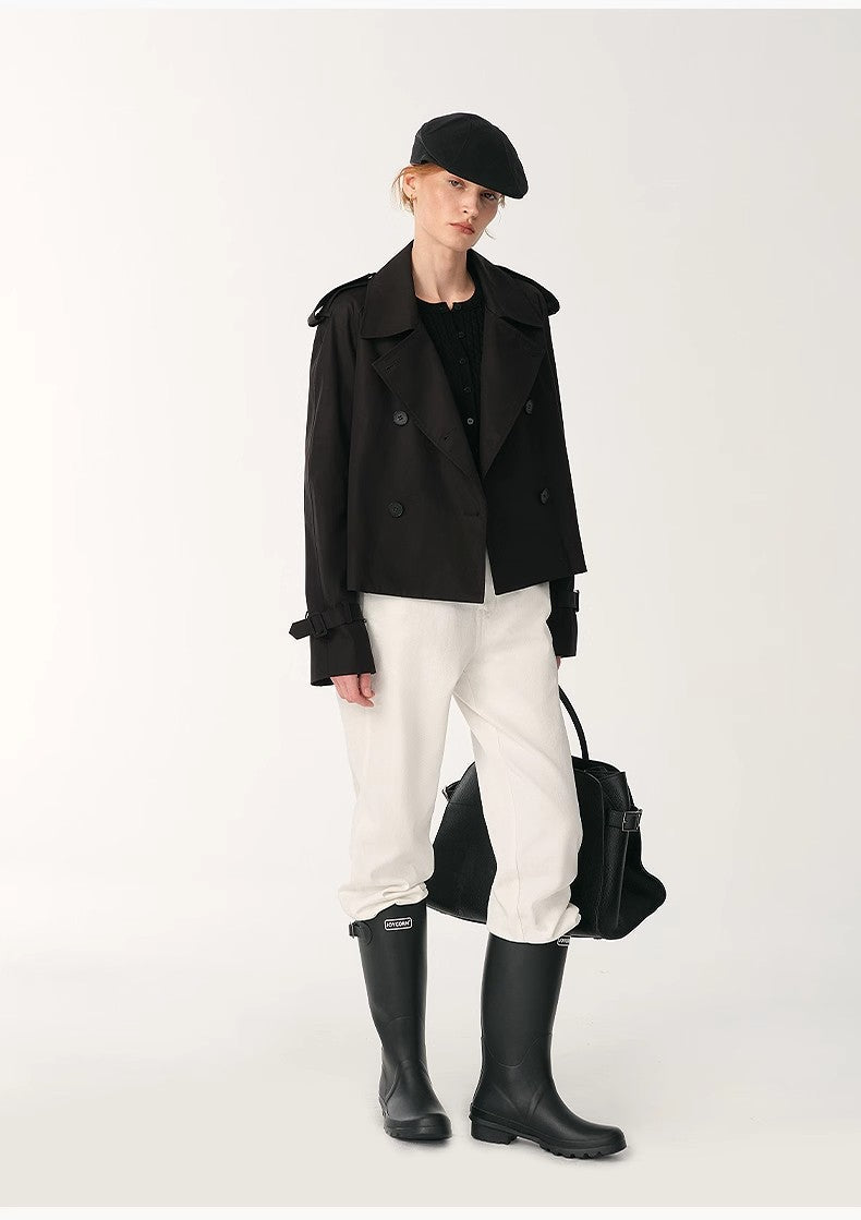 "Night Messenger" anti-wrinkle waterproof large lapel short straight box windbreaker for women by Firelady Fur