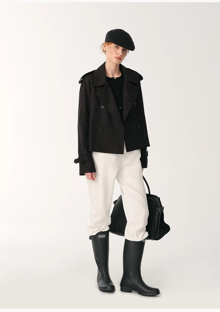 "Night Messenger" anti-wrinkle waterproof large lapel short straight box windbreaker for women by Firelady Fur