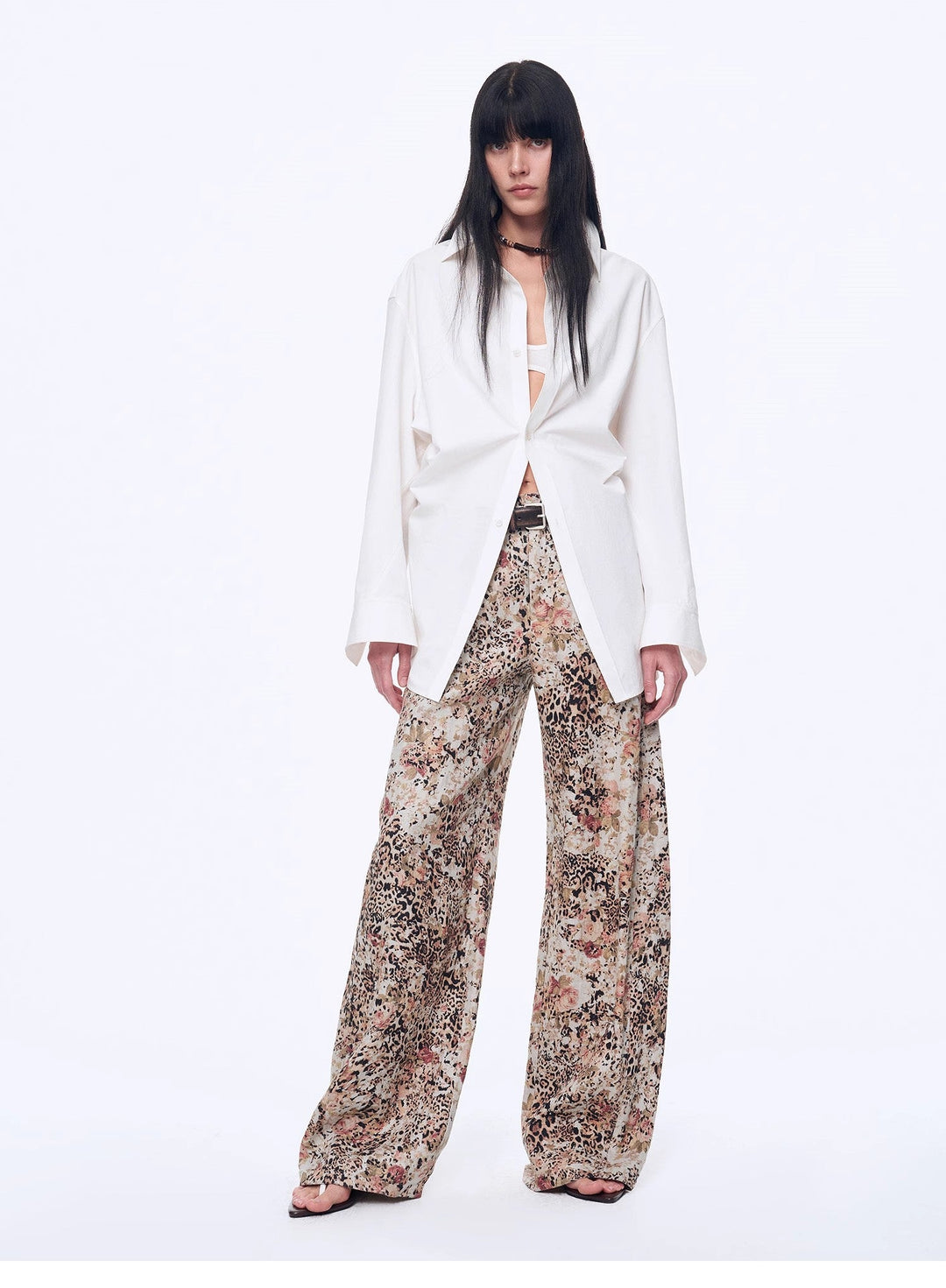 Vintage Print Linen Blend Cut Scimitar Wide Leg Casual Pants"Slow Paris" by Firelady Fur