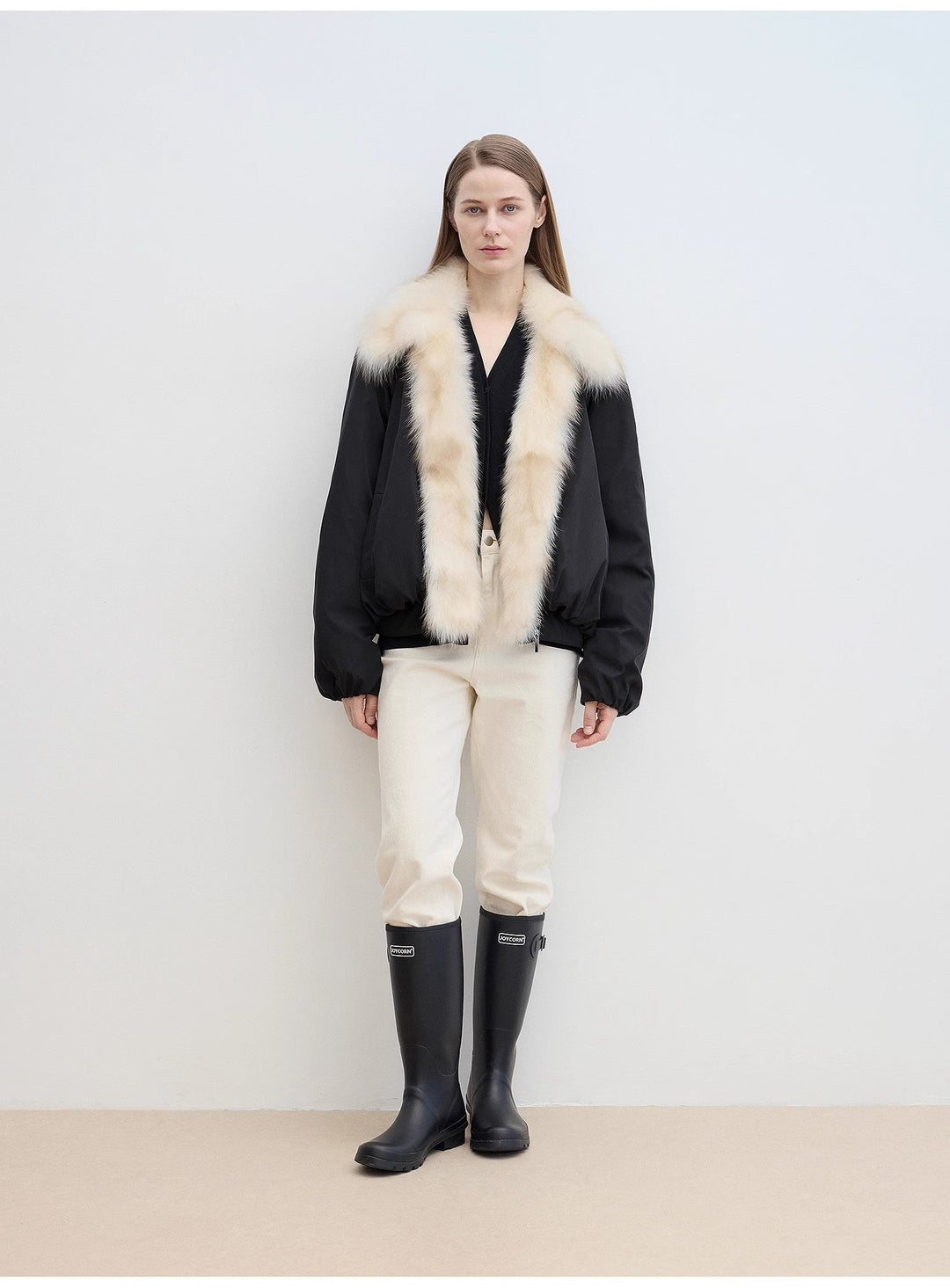 Fireladyfur Women's Detachable Contrasting Fox Fur Collar Down Jacket"Day and Night Rider" by Firelady Fur