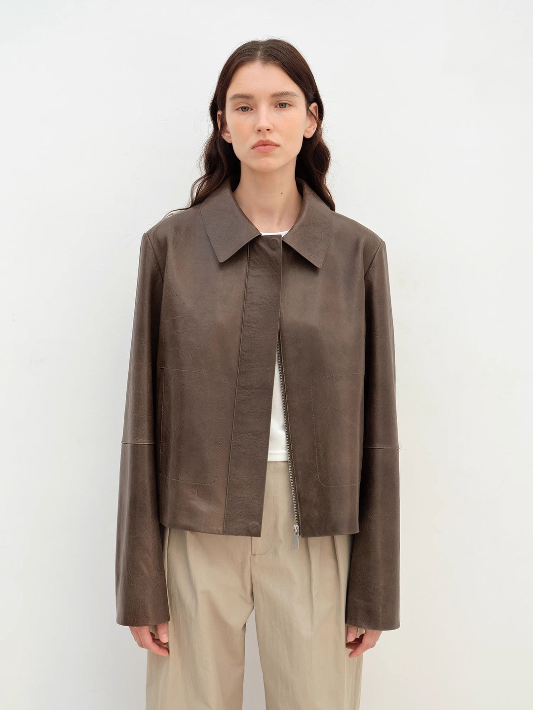 "Miss Sven" Lapel Two-tone Wax Sheepskin Short Jacket Leather Coat Women by Firelady Fur