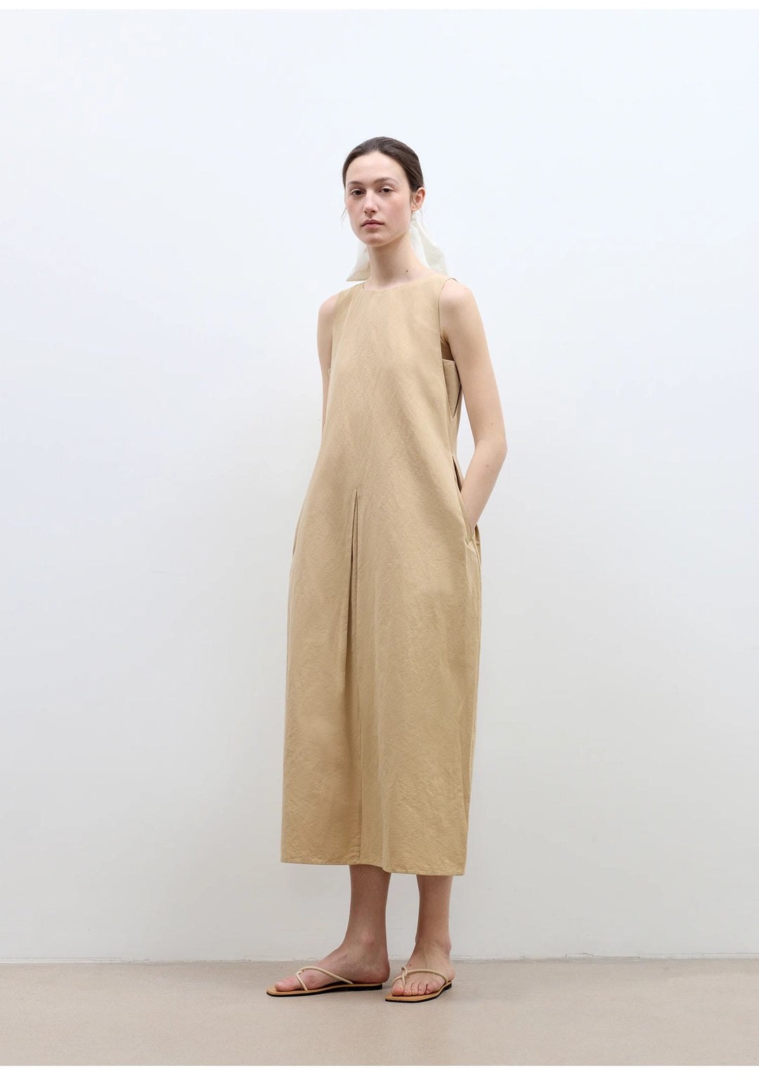"Deyanuo" hemp three-dimensional hourglass sleeveless round neck loose slim dress for women by Firelady Fur