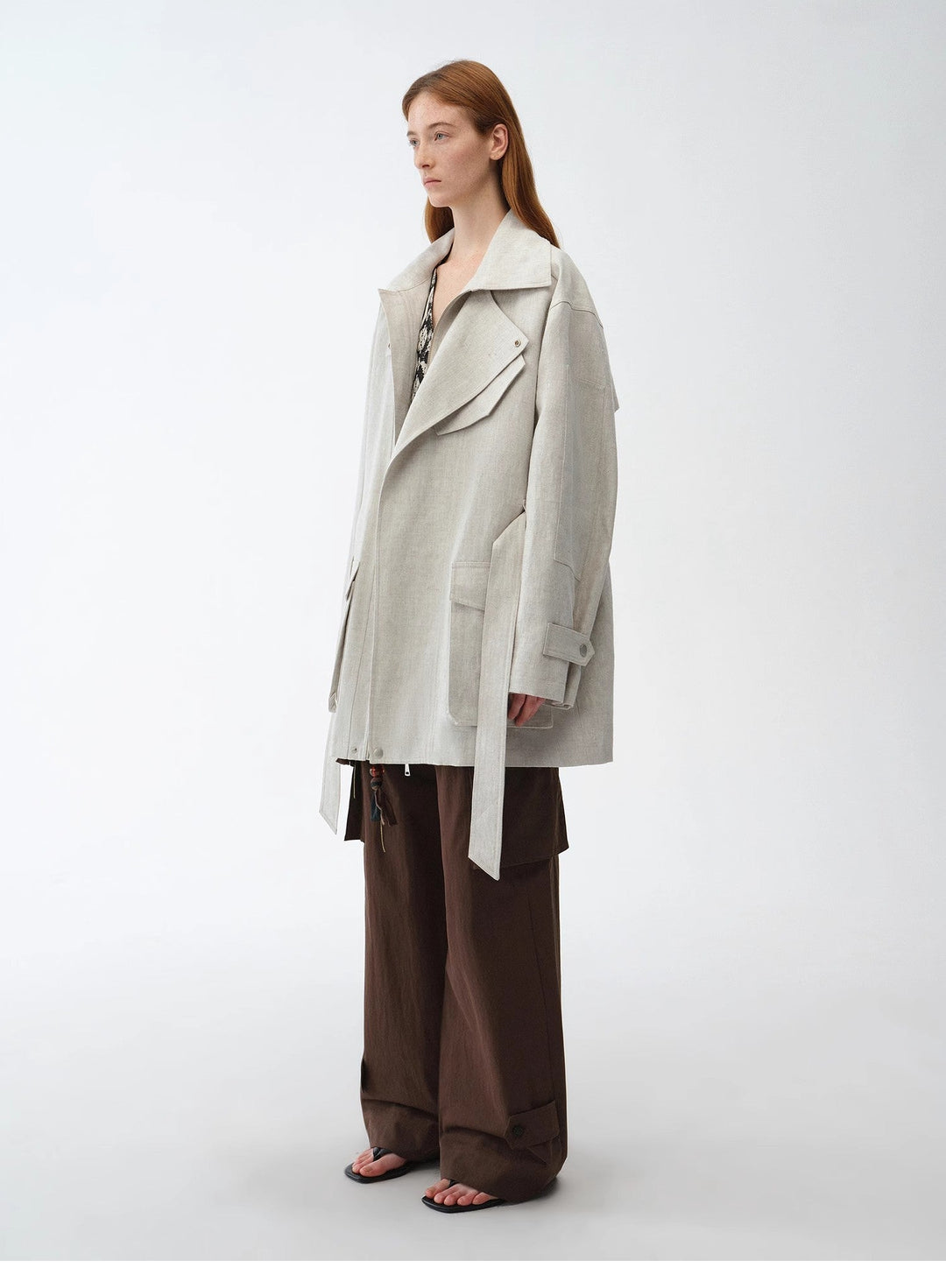 Relaxed Gold Linen Blend Lace-Up Mid-Length Trench Coat Spring"Flynn Magazine" by Firelady Fur
