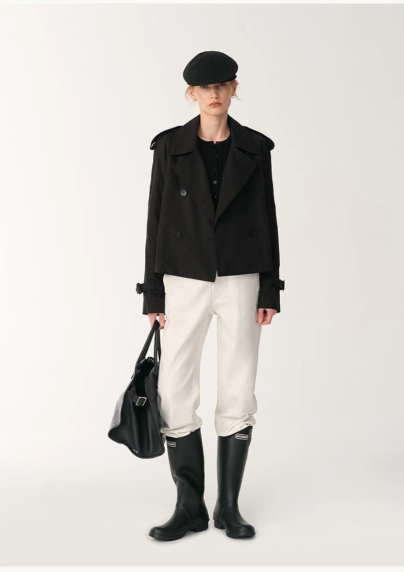 "Night Messenger" anti-wrinkle waterproof large lapel short straight box windbreaker for women by Firelady Fur