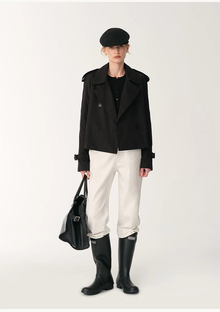 "Night Messenger" anti-wrinkle waterproof large lapel short straight box windbreaker for women by Firelady Fur