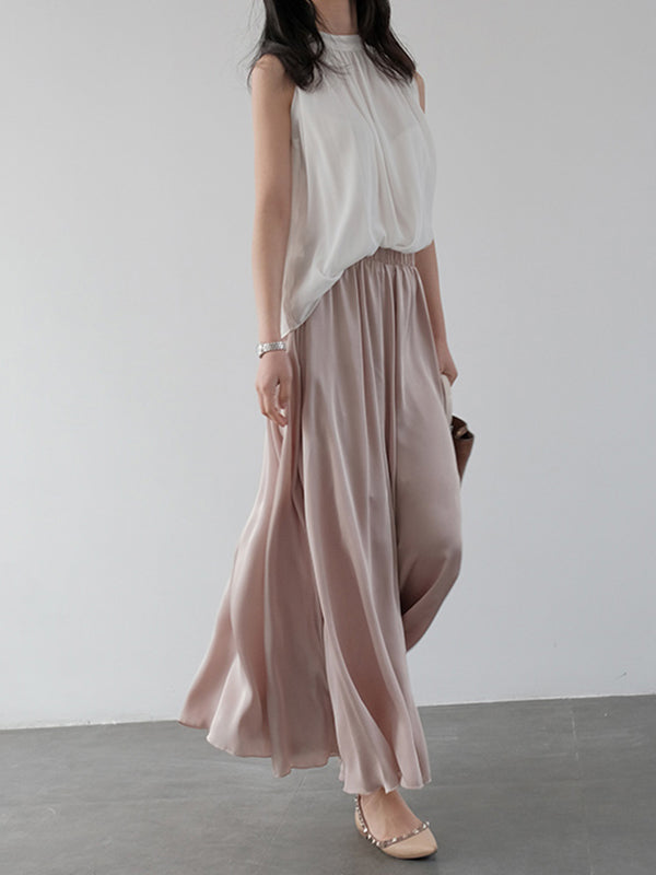 Urban High Waisted Wide Leg Solid Color Chiffon Pants by migunica