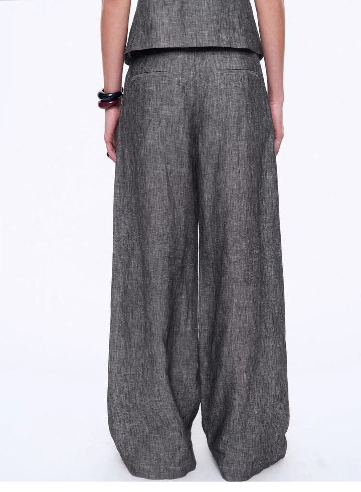 Fireladyfur Women's Linen Suit Set: Draped Vest & High-Waist Straight Trousers"Old Money Space" by Firelady Fur