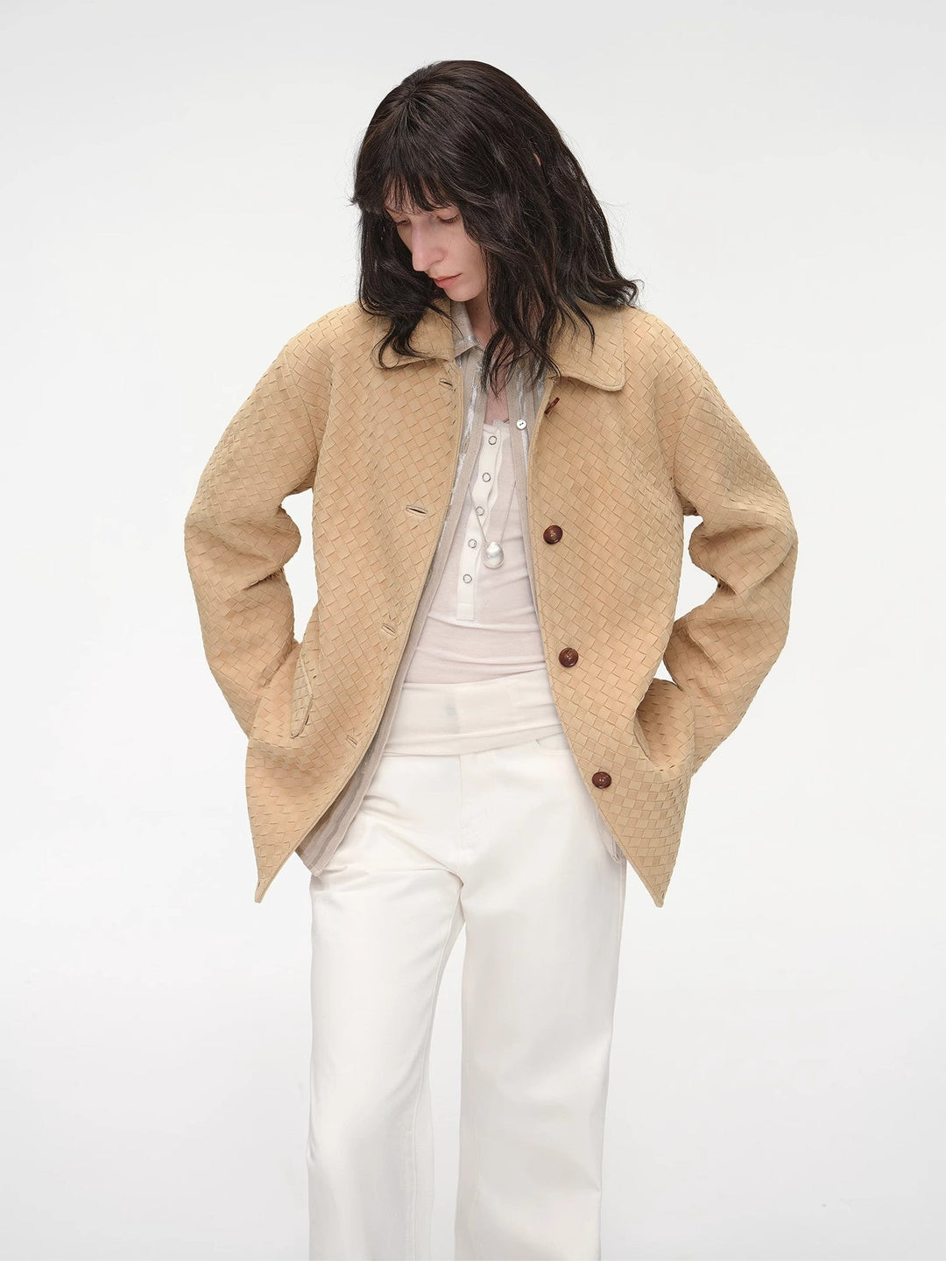 New Zealand imported lambskin perforated woven leather jacket spring"Rembrandt Night" by Firelady Fur