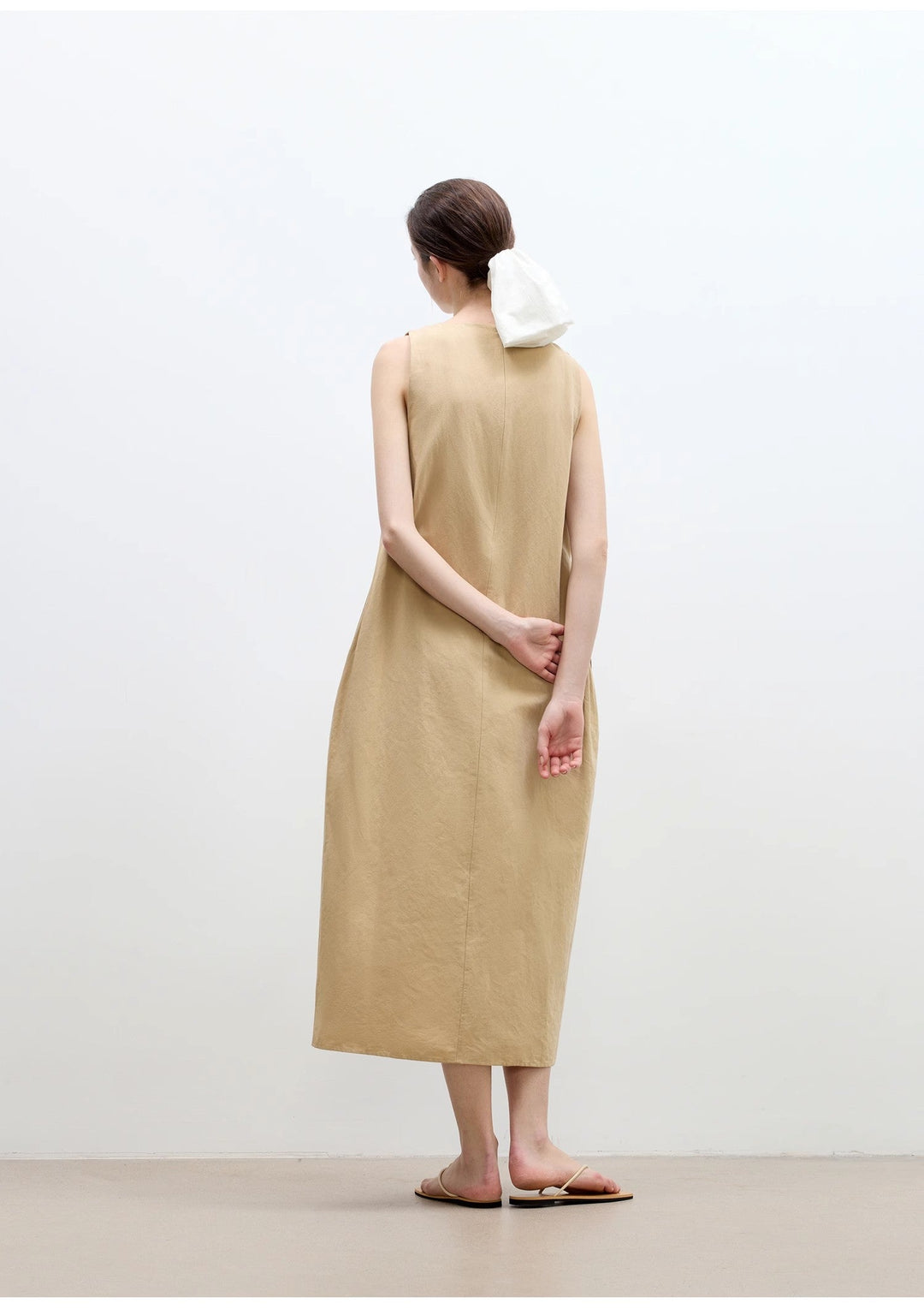 "Deyanuo" hemp three-dimensional hourglass sleeveless round neck loose slim dress for women by Firelady Fur