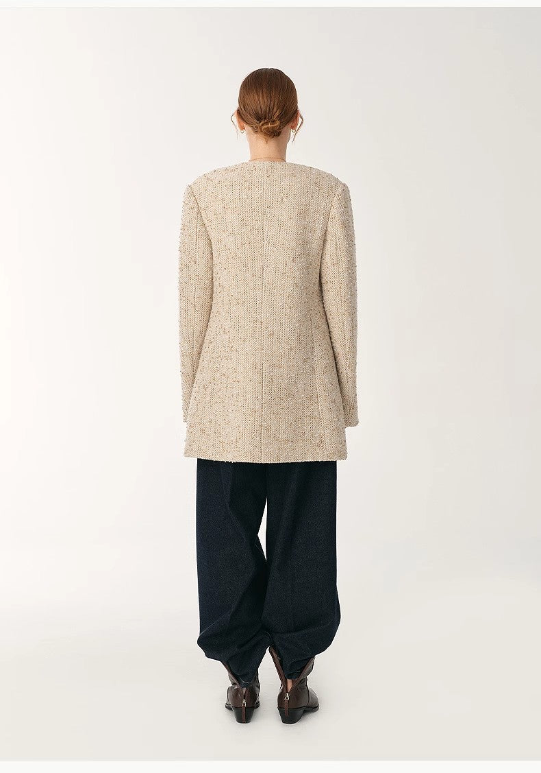 Heavy wool tweed high-end exquisite round neck patch pocket slim Chanel jacket for women by Firelady Fur