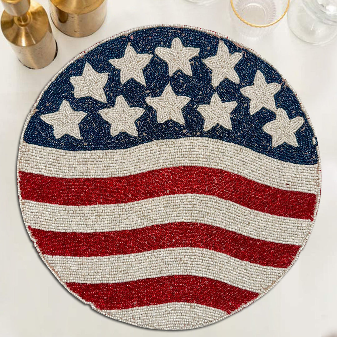 USA Flag Round Beaded Placemats by Decozen