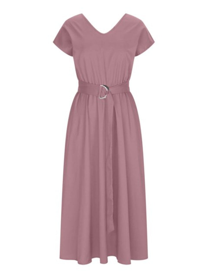Ruched V-Neck Cap Sleeve Dress by Coco Charli