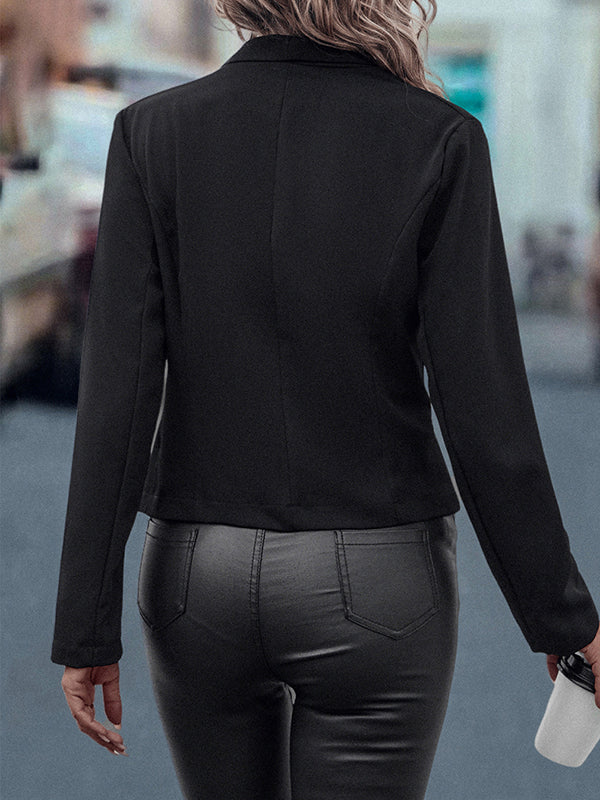 Long Sleeves Skinny Buttoned Split-Joint Lapel Blazer Outerwear by migunica