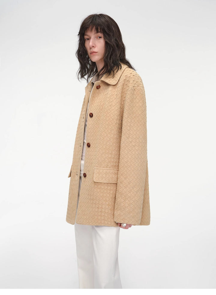 New Zealand imported lambskin perforated woven leather jacket spring"Rembrandt Night" by Firelady Fur