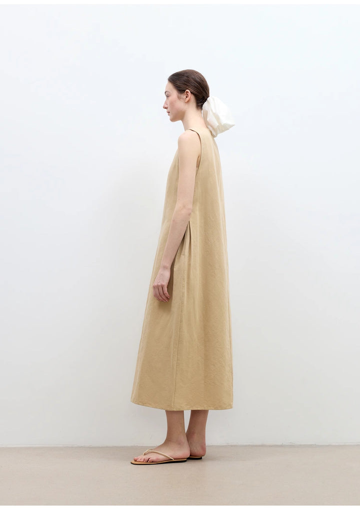 "Deyanuo" hemp three-dimensional hourglass sleeveless round neck loose slim dress for women by Firelady Fur