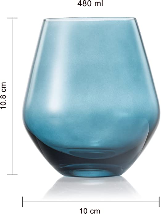 Colored Stemless Crystal Wine Glass Set of 4 - Large 16 oz (Pastel)