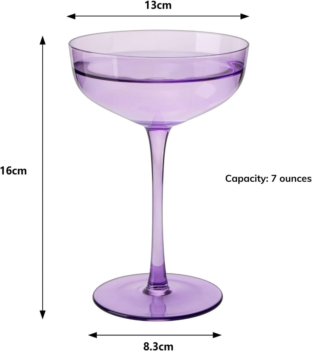 Colored Coupe Glasses | Set of 6 | 7 oz (Classic Multicolor)