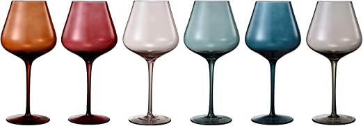 Colored Crystal Wine Glass Set of 6 - Large 20 oz (Pastel)