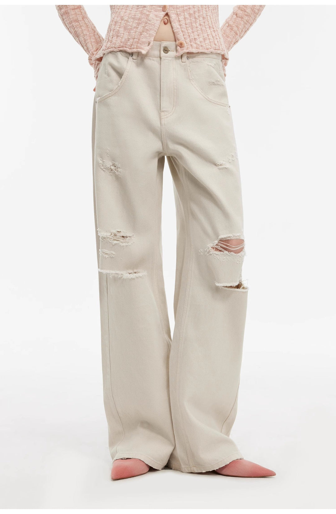 "Gray and Denim" stylish and personalized Turkish washed retro distressed holes straight flared jeans by Firelady Fur